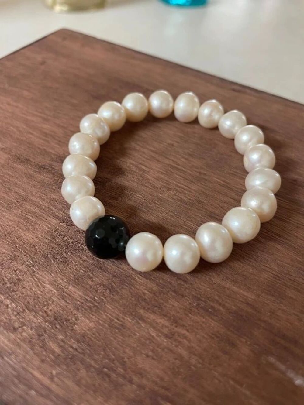 Freshwater Pearl Bracelet Cream Black Beaded Real Pearls Womens Jewelry